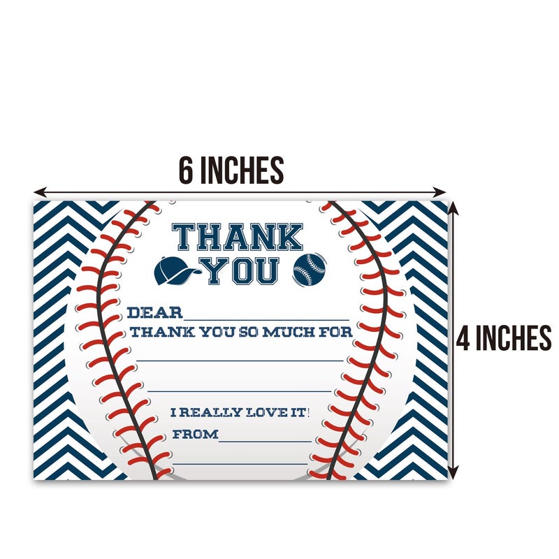TENTADO Baseball Thank You Cards, Baseball Thank You Cards with Envelopes, Kids Fill in the Blank Thank You Cards, 20 Count with Envelopes, 4 X 6 - Image 4